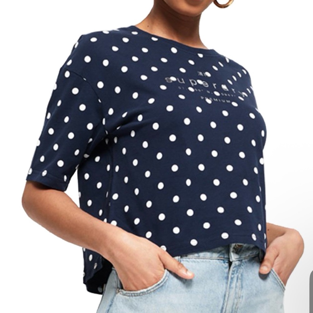Superdry Women’s T-Shirt, Polka Dots, Size L Classic, Comfort, Lounge, Logo